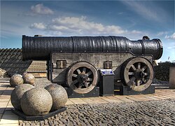 The siege gun Mons Meg, described in a 17th-century document as "the great iron murderer called Muckle-Meg" (muckle being Scots for 'big')