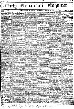 The first issue of the Daily Cincinnati Enquirer