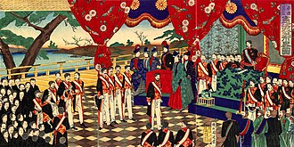 Meiji Constitution promulgation by Toyohara Chikanobu