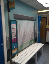 A fake bus stop at Southend Hospital, United Kingdom