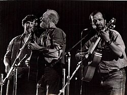 Seeger (middle), performing with Kabir Suman at Kolkata in 1996