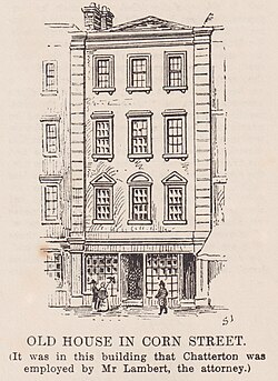The office of Mr Lambert, attorney, in Corn Street, where Chatterton was employed