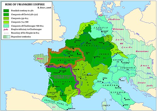 Rise of the Germanic Frankish Empire before Charlemagne's coronation in Rome