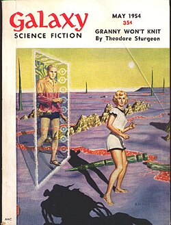 Sturgeon's novella Granny Won't Knit took the cover of the May 1954 Galaxy Science Fiction, illustrated by Ed Emshwiller