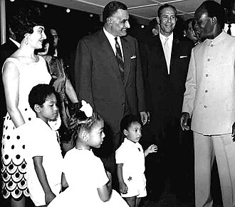 Nkrumah and his family meeting Egyptian President Gamal Abdel Nasser during the 1965 Organization of African Unity Summit in Accra
