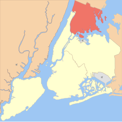 The location of the Bronx (red) within New York City