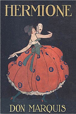 Front dust jacket art by Thelma Cudlipp for Don Marquis' Hermione and Her Little Group of Serious Thinkers, 1916.