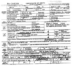 Gaye's Certificate of Death
