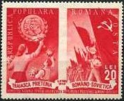 1949 stamp celebrating Romanian-Soviet friendship.