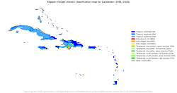 Köppen climate map of the islands of the Caribbean.