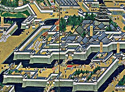 Edo Castle with surrounding residential palaces and moats, from a 17th-century screen painting