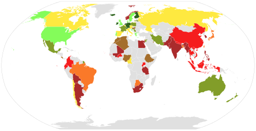 Global dietary calcium intake among adults (mg/day).[55] <400 400–500 500–600 600–700 700–800 800–900 900–1000 >1000