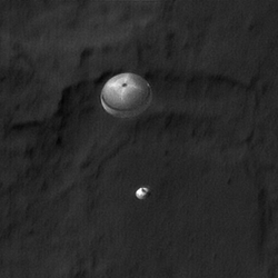 Mars Science Laboratory (and the Curiosity rover) descending on Mars