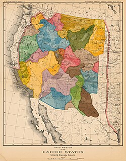 Map of watersheds of the western arid region of the United States. Created by John Wesley Powell for the Eleventh Annual Report of the Director of the United States Geological Survey, Part 2 - Irrigation: 1889–1890.