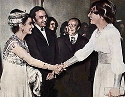 Farah shaking hands with Egyptian actress Soad Hosny and Egyptian writer Youssef Francis at the Tehran International Film Festival, 1973[20]