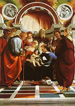Luca Signorelli's c. 1491 Circumcision of Christ, commissioned by the Confraternity of the Holy Name of Jesus in Volterra, with Simeon at the rear