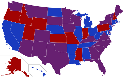 Senators' party membership by state at the opening of the 102nd Congress in January 1991 2 Democrats 1 Democrat and 1 Republican 2 Republicans