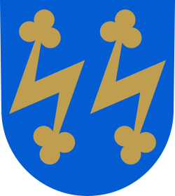 Two lightning bolts pictured in the former coat of arms of the Yli-Ii municipality