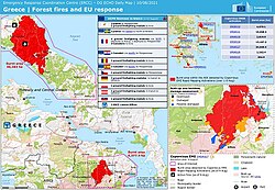 Map of the areas affected in Euboea and Attica