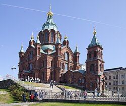 Uspenski Cathedral, a main cathedral of the Finnish Orthodox Church in Helsinki, Finland, was built under Imperial Russia.
