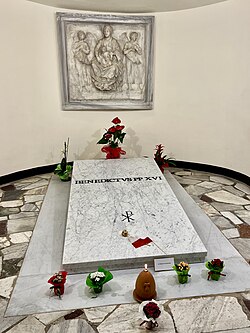 The tomb of Benedict XVI in the crypt of St. Peter's Basilica