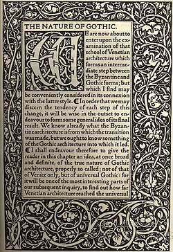 Initial on the opening page of a book printed by the Kelmscott Press