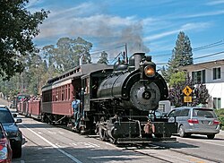 Big Trees Railroad excursion train on Chestnut St., Santa Cruz
