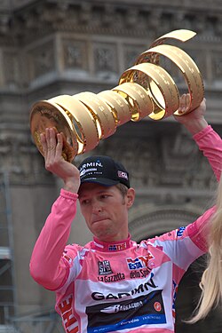 The leader in the Giro d'Italia cycle race wears a pink jersey (maglia rosa)