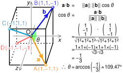 Calculating bond angles of a symmetrical tetrahedral molecule using a dot product