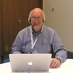 Steve Crocker, sitting with a laptop