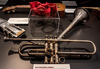 Gillespie's bent trumpet on display at the LBJ Presidential Library in February 2024