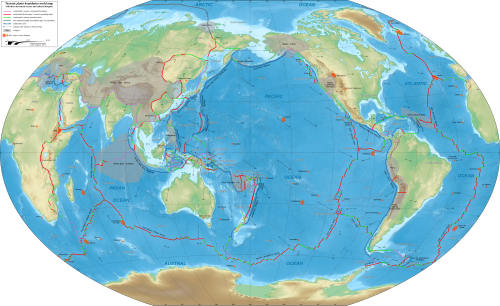 Detailed map showing the tectonic plates with their movement vectors