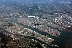 The Port of Tacoma on Commencement Bay is one of the largest seaports in the Pacific Northwest.