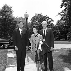 Lindbergh and his wife, Anne, with President John F. Kennedy at the White House in May 1962