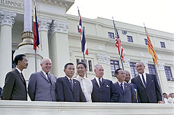 The attending leaders of the Manila Summit Conference in front of the Congress Building in Manila, hosted by Ferdinand Marcos on October 24, 1966