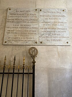 Memorial plaques honouring the Louvre's defenders in May 1871