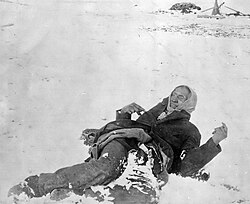 Miniconjou Lakota Sioux Chief Spotted Elk lies dead after the massacre of Wounded Knee, 1890