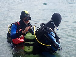 Divers doing a buddy check