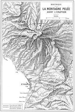 Relief map of the pyroclastic surges of Mount Pelee