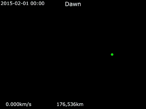 Animation of Dawn's trajectory around Ceres from February 1, 2015, to February 1, 2025 Dawn · Ceres