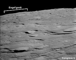 Annotated photograph from Apollo 11 facing east towards the rim of Engel'gardt, showing the summit in profile.