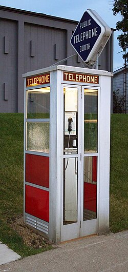 Classic style mid-20th century American telephone booth in La Crescent, Minnesota, May 2012