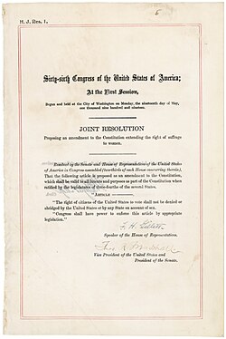 Resolution proposing the Nineteenth Amendment