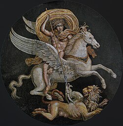 Bellerophon riding Pegasus and slaying the Chimera, central medallion of a Roman mosaic from Autun, Musée Rolin, 2nd to 3rd century AD