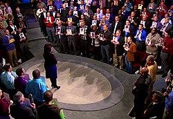Two hundred men who were molested stand together during a 2010 episode.