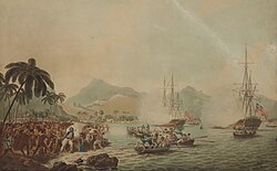 Captain James Cook's death at Kealakekua Bay on February 14, 1779 (painting by Francis Jukes, 1788)
