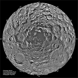 Composite image of the Moon's south polar region, captured by NASA's Clementine probe over two lunar days. Permanently shadowed areas could harbour water ice.