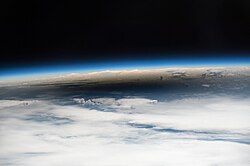 The lunar umbra on Earth during the solar eclipse of August 21, 2017, as seen from space