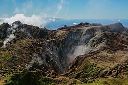 La Soufrière Volcano crater and its fumaroles