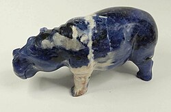 Hippo in sodalite, length 9 cm (3.5 in)